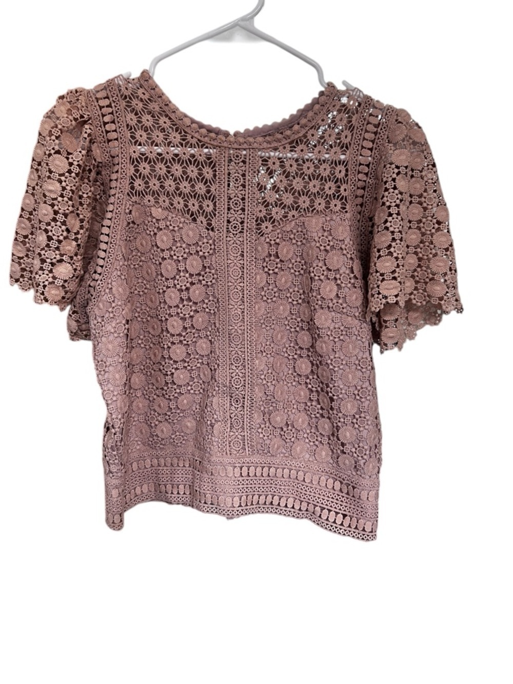 Chickwish Women's Lace Crochet Blouse - Dusty Rose